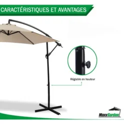 Parasol Deporte 3M - Avec Housse De Protection - Taupe - MaxxGarden. -Promos Jardin Lumi Magasin 72493149 4