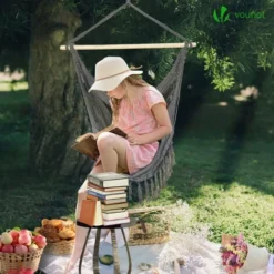 Chaise suspendue hamac Avec 2 Oreillers Gris -Promos Jardin Lumi Magasin 72635002 3