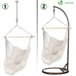 Chaise suspendue hamac Avec 2 Oreillers Beige -Promos Jardin Lumi Magasin 72635064 5