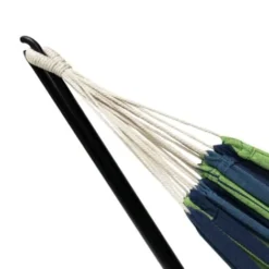 Hamac Avec Support Métal Et Toile Rayée Bleue Et Verte -Promos Jardin Lumi Magasin 7640062 3