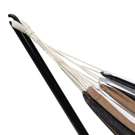 Hamac Avec Support Métal Et Toile Rayée Noire, Blanche Et Chocolat 3 Hamac Avec Support Métal Et Toile Rayée Noire, Blanche Et Chocolat – Image 3