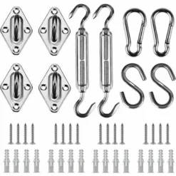 Kit De Fixation Pour Voile D'ombrage 42 Pièces De Matériel En Acier Inoxydable Pour Installation De Voile D'ombrage Rectangulaire Et Triangulaire, 15-22CM