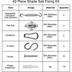 Kit De Fixation Pour Voile D'ombrage 42 Pièces De Matériel En Acier Inoxydable Pour Installation De Voile D'ombrage Rectangulaire Et Triangulaire, 15-22CM -Promos Jardin Lumi Magasin 76577391 4