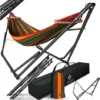 KESSER® Hamac Vill Avec Support Métal Pliable Réglable Cadre Stable Intérieur & Extérieur Avec Sac De Transport + Sac Fauteuil Suspendu Support De Hamac Camping Jardin Piscine Balcon Terrasse , Coloré
