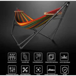 KESSER® Hamac Vill Avec Support Métal Pliable Réglable Cadre Stable Intérieur & Extérieur Avec Sac De Transport + Sac Fauteuil Suspendu Support De Hamac Camping Jardin Piscine Balcon Terrasse , Coloré -Promos Jardin Lumi Magasin 77588835 4