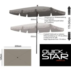 Parasol 2x1,25m Rectangulaire Avec Volant Et Dispositif Rabattable Gris -Promos Jardin Lumi Magasin 77638943 3