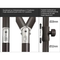 Parasol 2x1,25m Rectangulaire Avec Volant Et Dispositif Rabattable Gris -Promos Jardin Lumi Magasin 77638943 5