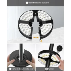 Blue Dream Lampes Pour Parasol, 48 LED Rechargeable Lumiere De Parasol, Avec 3 Modes D'Éclairage 72 Heures Luminaire LED Parasol Sans Fil Réglable Pour Parasol De Jardin Terrasse Patio Extérieure Tent -Promos Jardin Lumi Magasin 78072878 3