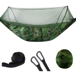 MINKUROW Hamac Camping Balançoire Hamac De Camping En Plein Air Avec Moustiquaire Lit Suspendu Portable 1-2 Personnes Lit De Tente À Air Ouvert Rapide Sac De Couchage Hamac, Camouflage 250x120