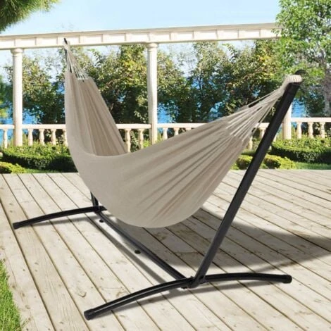 Hamac Avec Support Métal Et Toile Taupe 2 Hamac Avec Support Métal Et Toile Taupe – Image 2