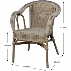Fauteuil En Rotin Naturel Vieilli Chillvert Parma 60x66x81 Cm Avec Finition En Tissu Pitrit -Promos Jardin Lumi Magasin 82157015 4
