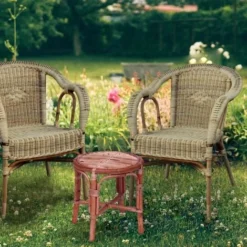 Fauteuil En Rotin Naturel Vieilli Chillvert Parma 60x66x81 Cm Avec Finition En Tissu Pitrit -Promos Jardin Lumi Magasin 82157015 5