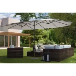 Parasol Double 2,7 X 4,6m écru VENICE -Promos Jardin Lumi Magasin 8253647 4
