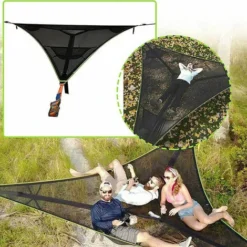 Hamacs De Camping Géants Triangulaires, Camping En Plein Air, Hamac De Camping Aérien Géant, Hamac Multi-personnes, Camping Aérien Portable, Confortable, Terrasse De Jardin, Mobilier Pliant (noir, 4 X -Promos Jardin Lumi Magasin 85353611 3