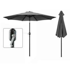 Mondeer Parasol Droit 3.0m Inclinable , Avec Manivelle, Housse De Protection,Pliable Portable, Protection Solaire, Gris Foncé -Promos Jardin Lumi Magasin 85695693 4