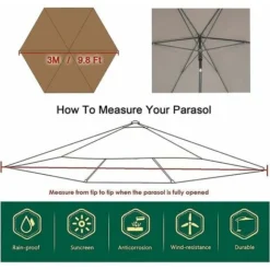 Aunrtb Housse De Rechange Pour Parasol - 6 Baleines - 3 M - Imperméable - Anti-Ultraviolet - Tissu De Rechange (3M / 9.8Ft,Khaki) -Promos Jardin Lumi Magasin 85914508 3