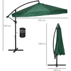 OUTSUNNY Parasol Déporté Octogonal Inclinable Pivotant Manivelle Moustiquaire Pied Acier Ø 2,95 X 2,40H M Vert -Promos Jardin Lumi Magasin 86507438 3