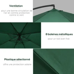 OUTSUNNY Parasol Déporté Octogonal Inclinable Pivotant Manivelle Moustiquaire Pied Acier Ø 2,95 X 2,40H M Vert -Promos Jardin Lumi Magasin 86507438 5