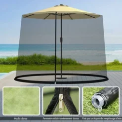 COSTWAY Moustiquaire Pour Parasol En Maille Polyester, Avec 2 Porte à Double Fermeture Eclair Et Base Remplissable, Moustiquaire Réglable Pour Parasol Et Tonnelle De ø2,5 à 3 M -Promos Jardin Lumi Magasin 86980763 4