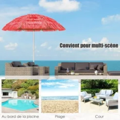 COSTWAY Parasol Inclinable De Paille 1,75M--Protection Solaire UPF 30+, Inclinable Sur 30°/Style Hawaïen Pour Plage De Sable/Jardin/Terrasse/Plage Rouge 7 COSTWAY Parasol Inclinable De Paille 1,75M--Protection Solaire UPF 30+, Inclinable Sur 30°/Style Hawaïen Pour Plage De Sable/Jardin/Terrasse/Plage Rouge -Promos Jardin Lumi Magasin 87865488 3