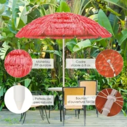 COSTWAY Parasol Inclinable De Paille 1,75M--Protection Solaire UPF 30+, Inclinable Sur 30°/Style Hawaïen Pour Plage De Sable/Jardin/Terrasse/Plage Rouge 9 COSTWAY Parasol Inclinable De Paille 1,75M--Protection Solaire UPF 30+, Inclinable Sur 30°/Style Hawaïen Pour Plage De Sable/Jardin/Terrasse/Plage Rouge -Promos Jardin Lumi Magasin 87865488 5