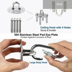 DHKLFA Crochet De Fixation Murale Pour Hamac Suspendu,Yoga,Chaise Accrochante Et Sac De Boxe, Acier Inoxydable Kit De Suspension Trainer Avec Mousqueton Et Vis De Fixation Fontainebleau Argent -Promos Jardin Lumi Magasin 87906036 3