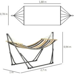 OUTSUNNY Hamac De Jardin Pliable Avec Support Acier époxy Et Toile Coton Lin Marron Noir Gris Blanc -Promos Jardin Lumi Magasin 88908379 3