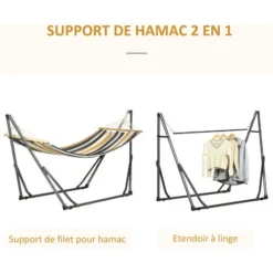 OUTSUNNY Hamac De Jardin Pliable Avec Support Acier époxy Et Toile Coton Lin Marron Noir Gris Blanc -Promos Jardin Lumi Magasin 88908379 4