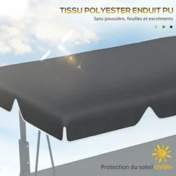 OUTSUNNY Toile De Rechange Pour Balancelle De Jardin Tissu Polyester Haute Densité 200 G/m² 192L X 144l Cm - Noir -Promos Jardin Lumi Magasin 89200052 4