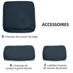 OUTSUNNY Lot De 14 Housses De Rechange Coussins Salon De Jardin - 6 Housses Coussin D'assise, 8 Housses Coussin Dossier - Housses Zippées Polyester Déperlant Bleu -Promos Jardin Lumi Magasin 89200055 3