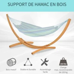 OUTSUNNY Support Pied De Hamac Structure Robuste Bois De Pin Pré-huilé Charge Max. 120 Kg -Promos Jardin Lumi Magasin 90228861 4
