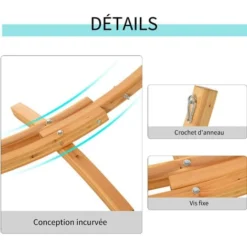 OUTSUNNY Support Pied De Hamac Structure Robuste Bois De Pin Pré-huilé Charge Max. 120 Kg -Promos Jardin Lumi Magasin 90228861 5