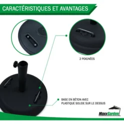 Pied De Parasol - Socle De Parasol - Béton - 22 Kg - Noir - MaxxGarden -Promos Jardin Lumi Magasin 90281831 3