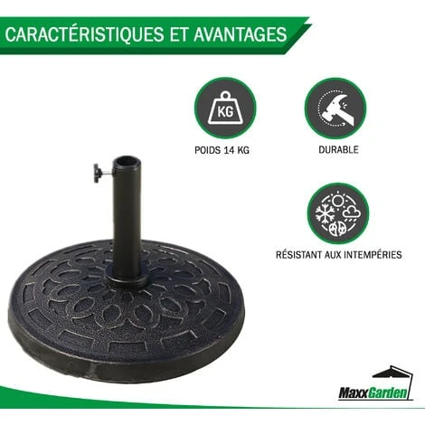Pied De Parasol Béton - 14 Kg - Noir - MaxxGarden 2 Pied De Parasol Béton - 14 Kg - Noir - MaxxGarden – Image 2