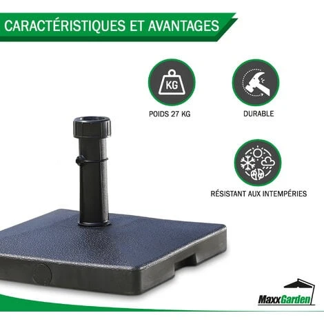 Pied De Parasol Beton -Socle De Parasol - Carré - 27 Kg - Noir - MaxxGarden 2 Pied De Parasol Beton -Socle De Parasol - Carré - 27 Kg - Noir - MaxxGarden – Image 2
