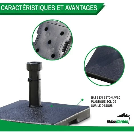 Pied De Parasol Beton -Socle De Parasol - Carré - 27 Kg - Noir - MaxxGarden 3 Pied De Parasol Beton -Socle De Parasol - Carré - 27 Kg - Noir - MaxxGarden – Image 3