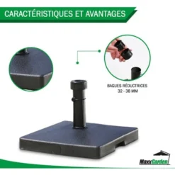 Pied De Parasol Beton -Socle De Parasol - Carré - 27 Kg - Noir - MaxxGarden 8 Pied De Parasol Beton -Socle De Parasol - Carré - 27 Kg - Noir - MaxxGarden -Promos Jardin Lumi Magasin 90281981 4