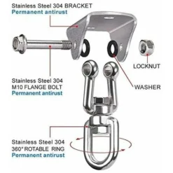 Crochet De Plafond En Acier Inoxydable, Capacité De 250 Kg, Crochet à Bascule Pivotant à 360° Pour Béton, Hamac, Chaise De Porche, Balançoire, Yoga, Etc. -Promos Jardin Lumi Magasin 90599981 3