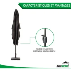 Parasol Rectangulaire - Inclinable - 2.5 X 1.5m - Imperméable - Avec Système D'Inclinaison - Résistantes à Intempéries - Noir - MaxxGarden -Promos Jardin Lumi Magasin 90756846 4