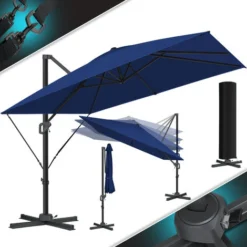 KESSER® Parasol Parasol Suspendu SUN XL 300 X 300 Cm, Avec Housse Et Barre De Renfort Au Vent, Pivotant, Inclinable, Basculant Grand Parasol Avec Une Rotation à 360° Parasol De Jardin Avec Manivelle