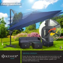 KESSER® Parasol Parasol Suspendu SUN XL 300 X 300 Cm, Avec Housse Et Barre De Renfort Au Vent, Pivotant, Inclinable, Basculant Grand Parasol Avec Une Rotation à 360° Parasol De Jardin Avec Manivelle -Promos Jardin Lumi Magasin 90909873 5