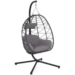 Fauteuil Suspendu HUEVO Pliable Ajouré Gris Avec Coussin Gris