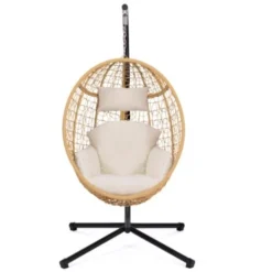 Fauteuil Oeuf Suspendu Ajouré Effet Rotin Avec Coussin écru -Promos Jardin Lumi Magasin 91245124 3