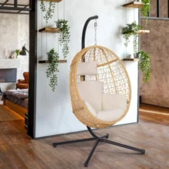 Fauteuil Oeuf Suspendu Ajouré Effet Rotin Avec Coussin écru -Promos Jardin Lumi Magasin 91245124 4