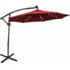 COSTWAY Parasol Déporté Exterieur Lumières LED Solaires 3M, Parasol De Marché à 8 Côtes En Aluminium, Réglages D'Inclinaison Rotation, Manivelle, Base Croisée, Pour Jardin Terrasse Rouge
