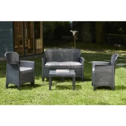 Set Salon D’extérieur Ostuni, Salon De Jardin Composé De 2 Fauteuils, 1 Canapé Et 1 Table Basse, Coin Salon Effet Rotin Avec Coussins, 100% Made In Italy, Anthracite 8 Set Salon D’extérieur Ostuni, Salon De Jardin Composé De 2 Fauteuils, 1 Canapé Et 1 Table Basse, Coin Salon Effet Rotin Avec Coussins, 100% Made In Italy, Anthracite -Promos Jardin Lumi Magasin 91440545 4