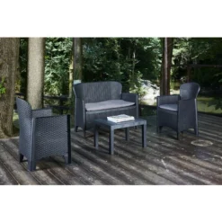 Set Salon D’extérieur Ostuni, Salon De Jardin Composé De 2 Fauteuils, 1 Canapé Et 1 Table Basse, Coin Salon Effet Rotin Avec Coussins, 100% Made In Italy, Anthracite 9 Set Salon D’extérieur Ostuni, Salon De Jardin Composé De 2 Fauteuils, 1 Canapé Et 1 Table Basse, Coin Salon Effet Rotin Avec Coussins, 100% Made In Italy, Anthracite -Promos Jardin Lumi Magasin 91440545 5