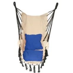 Hamac Chaise Suspendue Corde Chaise Balancoire Chaise Siège Avec 2 Oreillers-BLEU -Promos Jardin Lumi Magasin 91996487 5