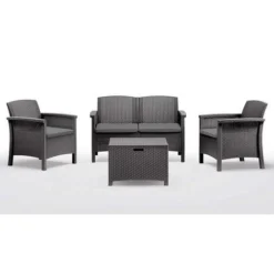 Kit De Salon Gris Canapé De Jardin Extérieur Venise à Similrattan 4 Sièges Avec Coussins