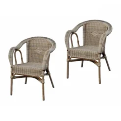 Ensemble De 2 Fauteuils De Jardin Chillvert Parma 60x66x81 Cm Fabriqués En Rotin Naturel Résistant Couleur Marron Vieilli